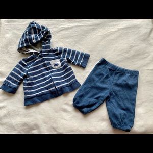 Little Me Auto Stripe Zip Hoodie & Sweatpants Set